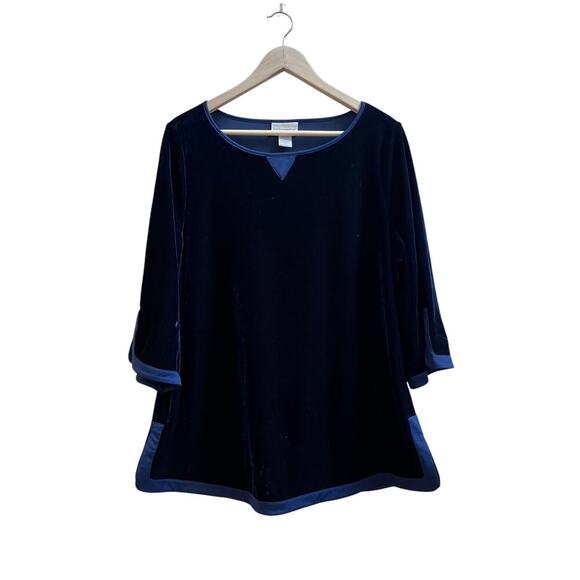 Soft Surroundings Blue Velvet 3/4 Sleeve Pullover Blouse Petite Size Medium - Picture 2 of 9